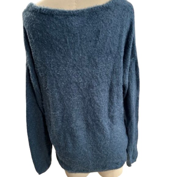 Kensie Blue Sweater, round neck eyelash, Long Sleeves, XL - Picture 2 of 3